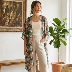 Just Be... Tropical Floral Kimono Cardigan - Lightweight Bohemian Chic - OS